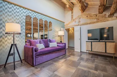 TV o dispositivi per l'intrattenimento presso Corte Rubbi 10 Luxury Three-bedroom apartment -Dimora Italia -
